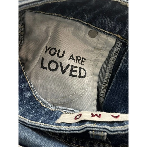AMO Babe Old School Jeans • 24• with Piping Blue Raw Hem $298 - Picture 12 of 14